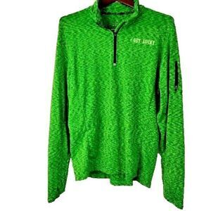 Get Lucky 7K Finisher Women L‎ Running 1/4 Zip Mock Neck Zip Pocket Athletic Y2K
